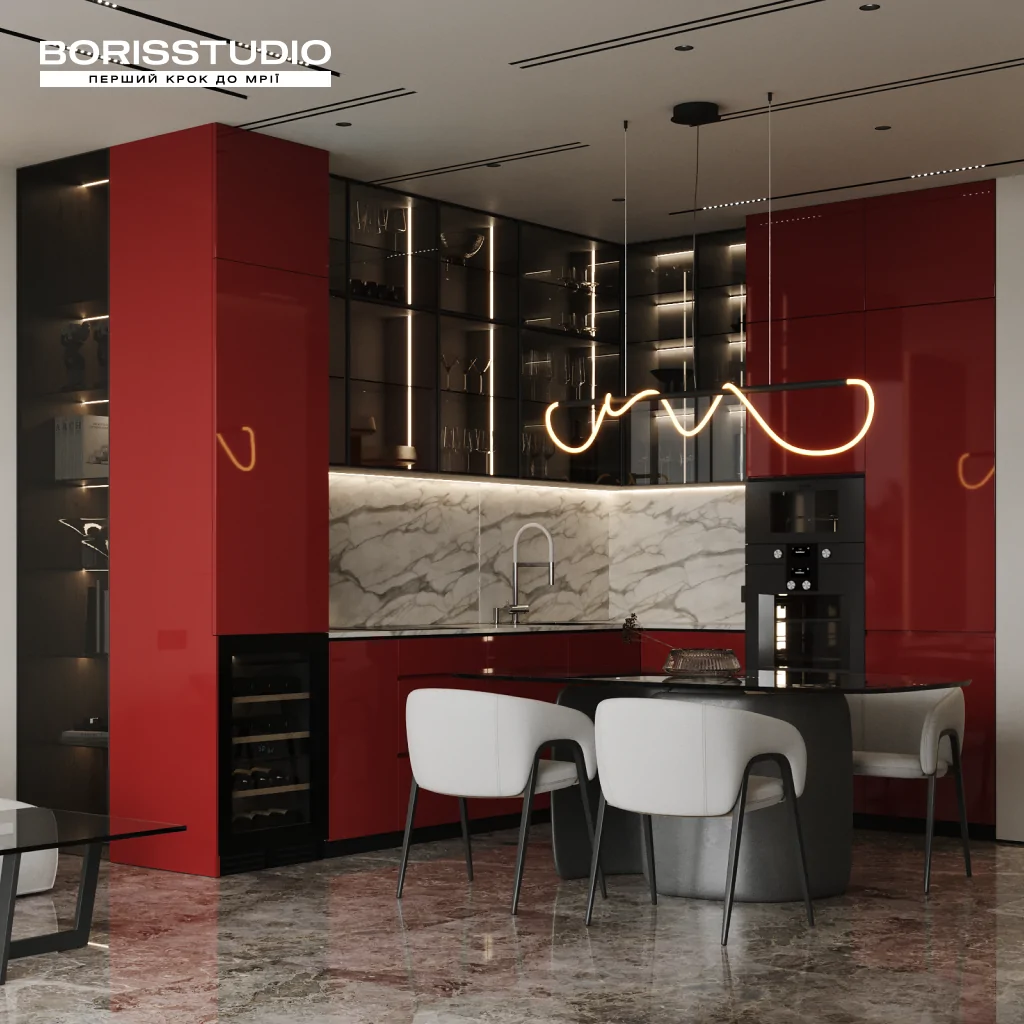 Дизайн інтер'єру червоної кухні від BORISSTUDIO