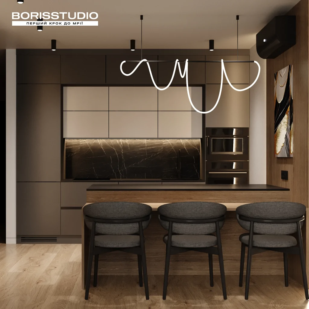 Дизайн кухні для таунхаусу в стилі лофт