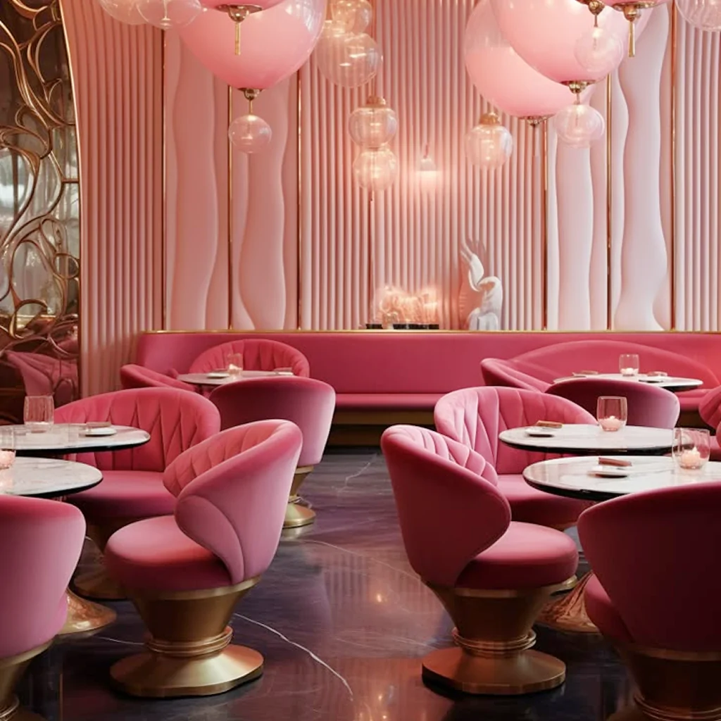 Інтер'єр кафе в рожевому кольорі