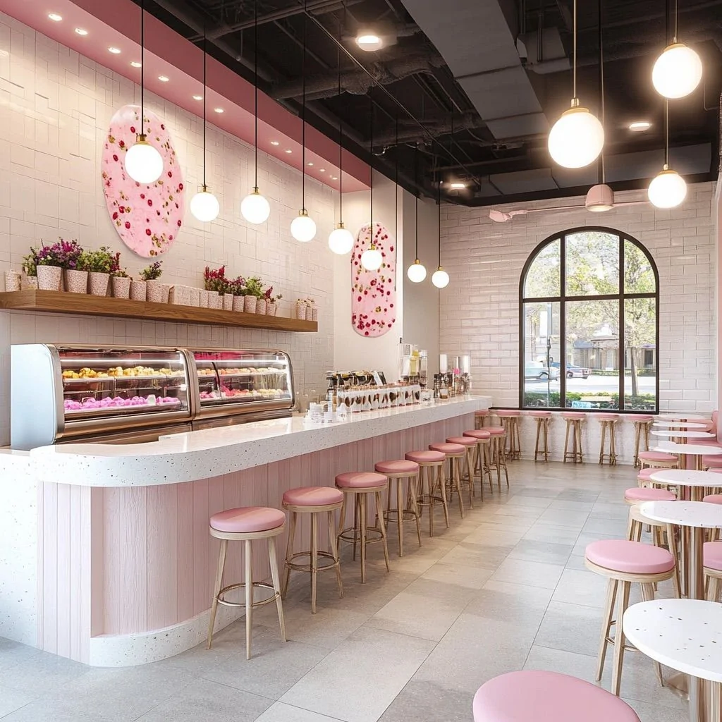 Кафе у рожевому дизайні інтер'єру