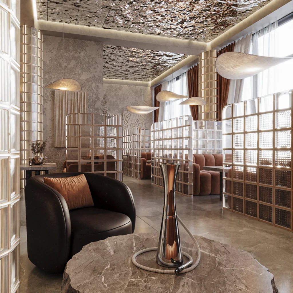 Меблі в інтер'єрі кальянної в стилі лофт