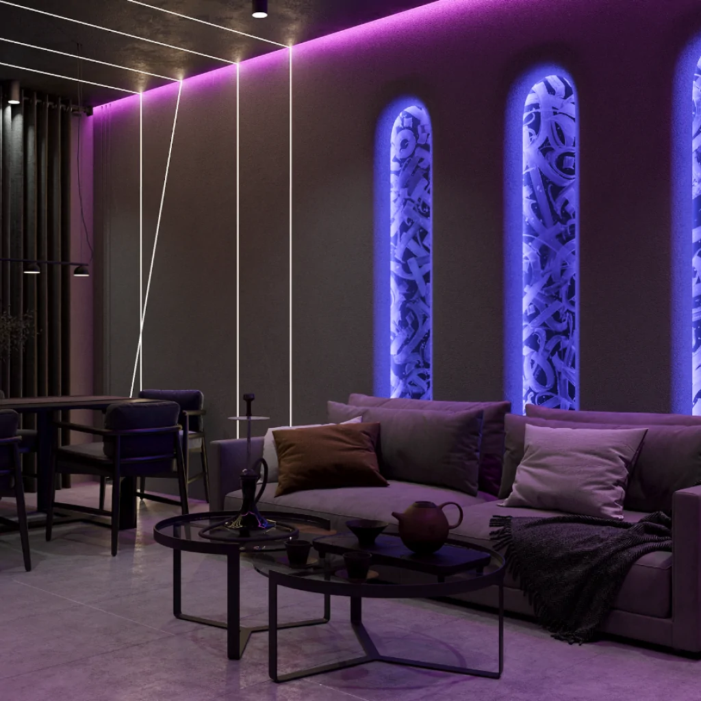 Освітлення в інтер'єрі кальянної в стилі лофт