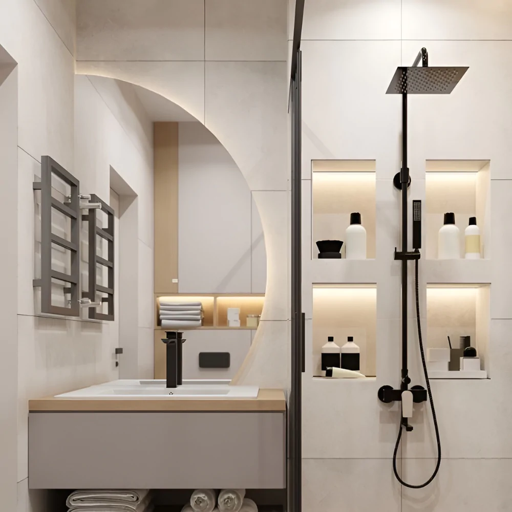 Дизайн ванної кімнати з душовою кабіною з плиткою