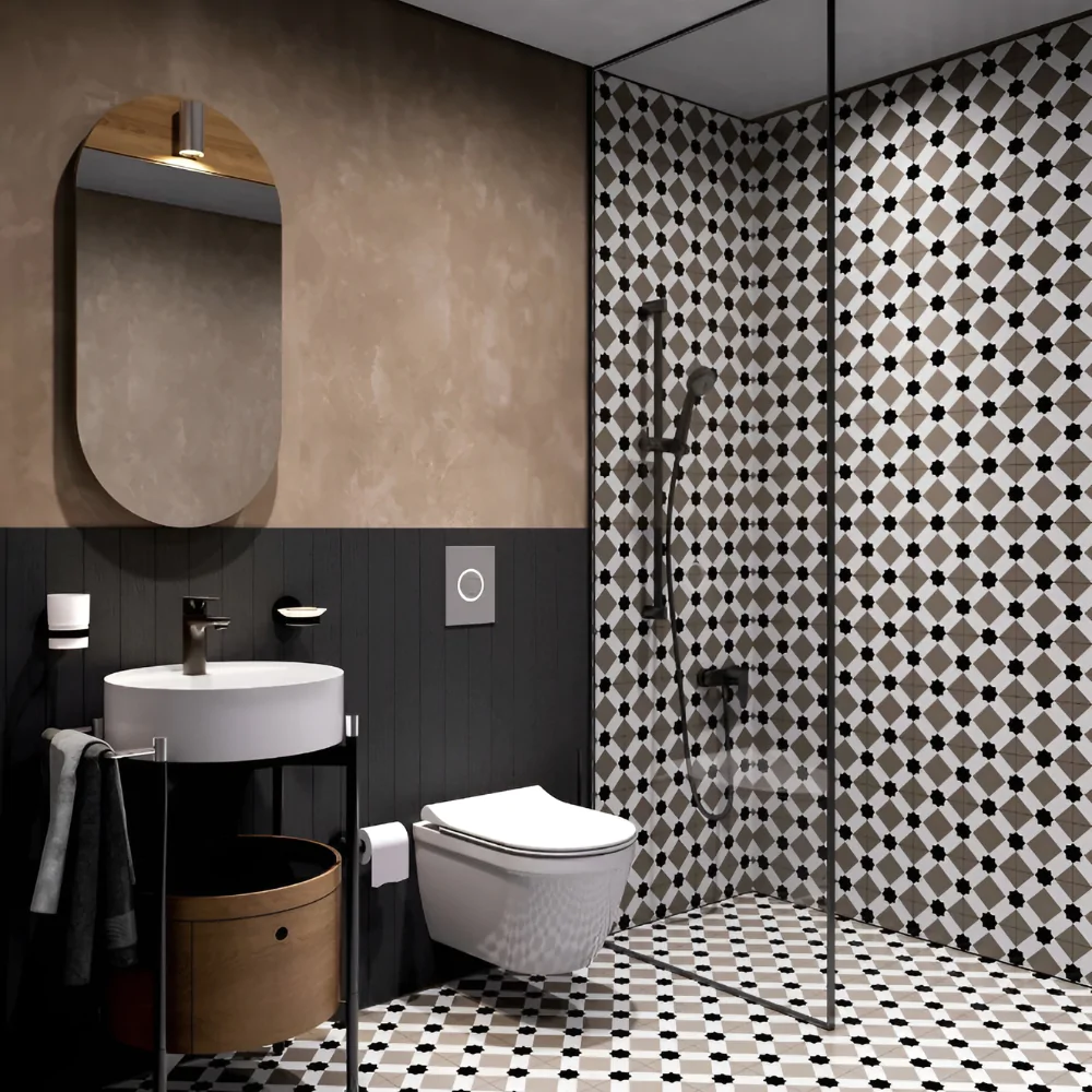 Керамічна плитка в оформленні ванної кімнати з душовою кабіною