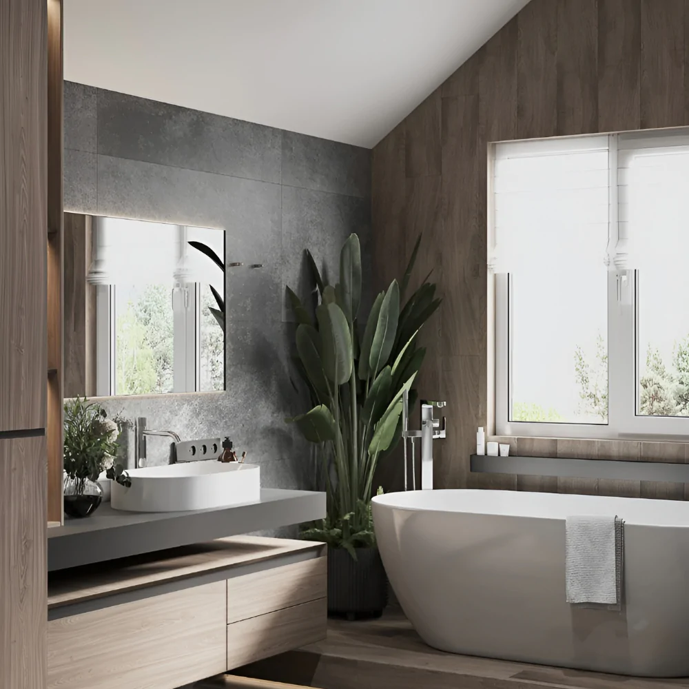 Оздоблення стін керамогранітом у дизайні ванної кімнати