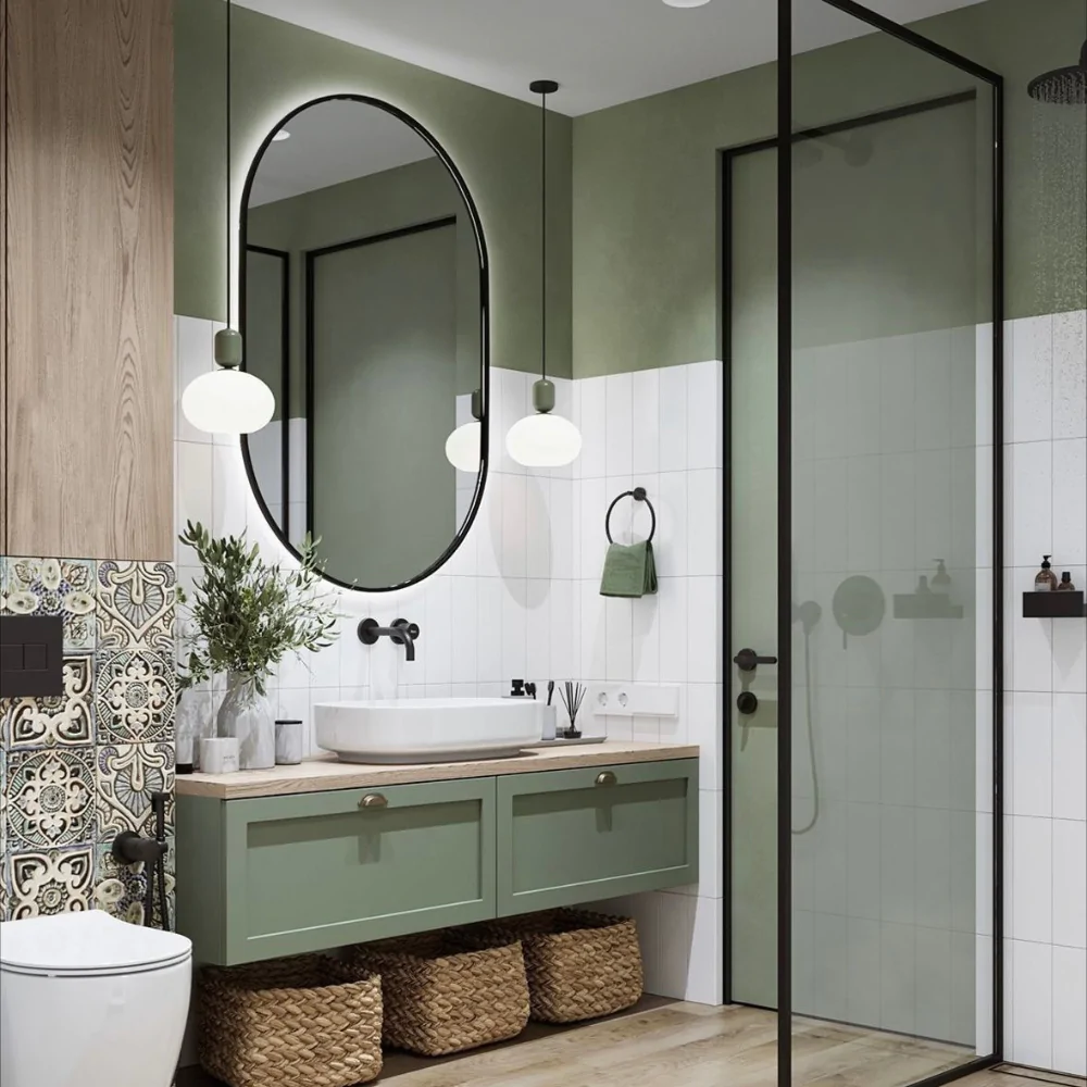 Оздоблення фарбою ванної кімнати з душовою кабіною