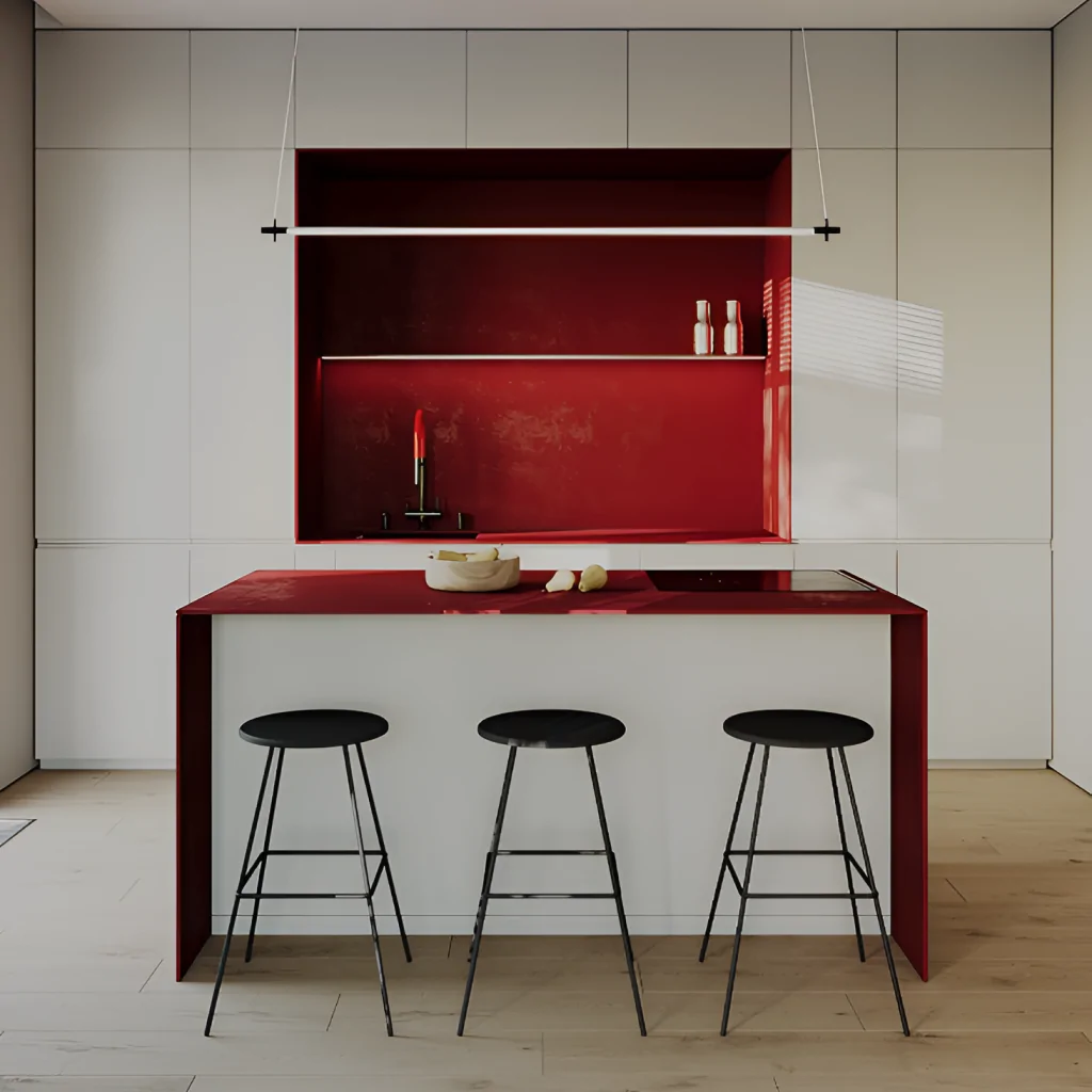 Красный цвет в дизайне интерьера кухни