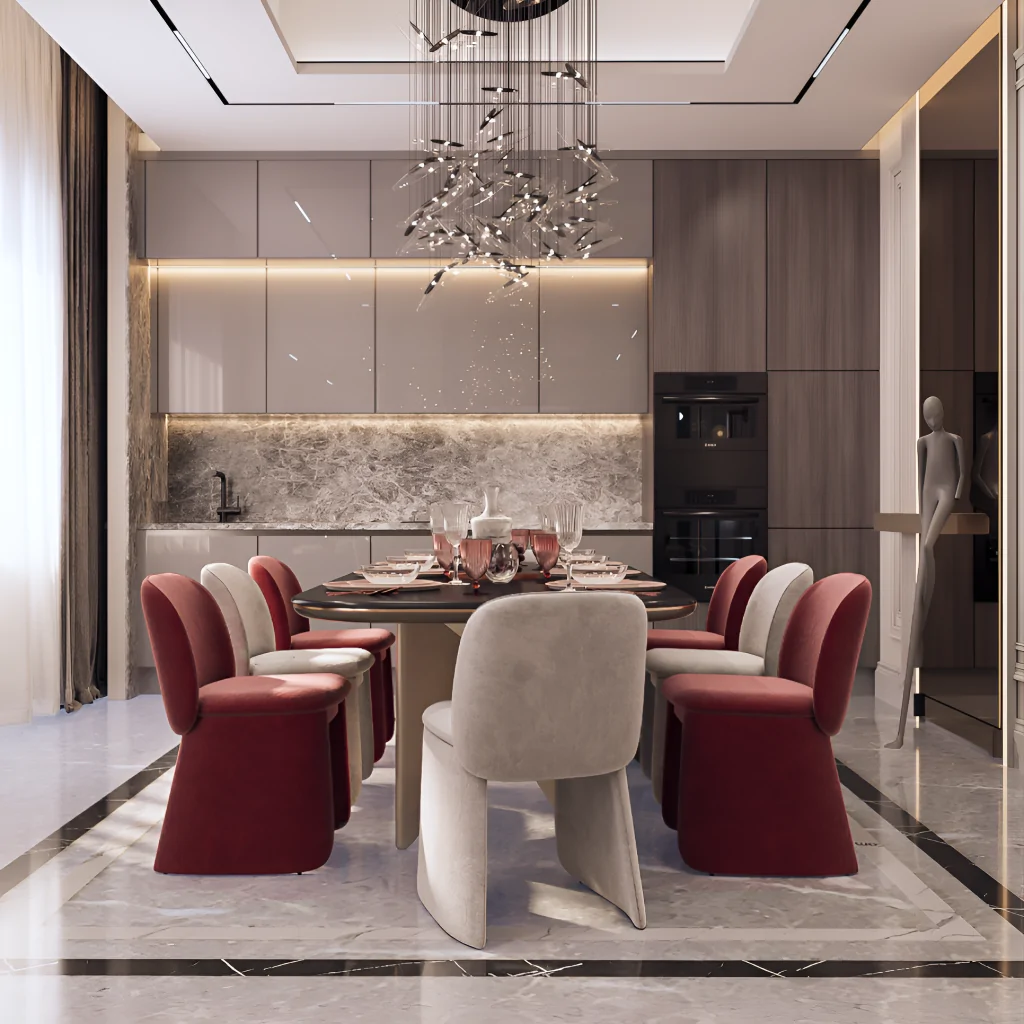 Дизайн интерьера кухни с красной мебелью