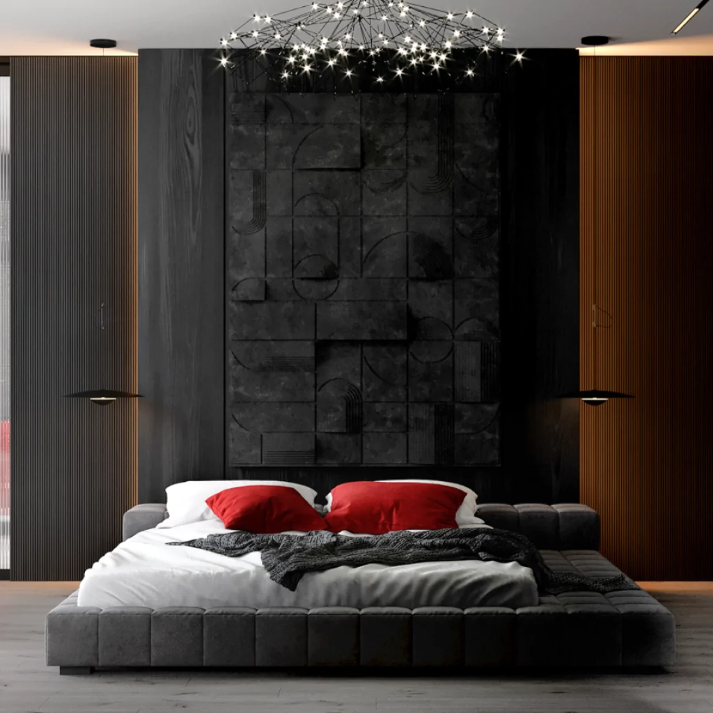Красный и черный цвета в дизайне интерьера спальни
