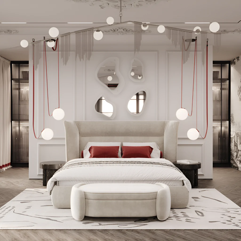 Дизайн спальни с красным декором