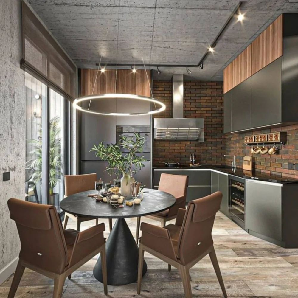 Кухня загородного дома в стиле лофт