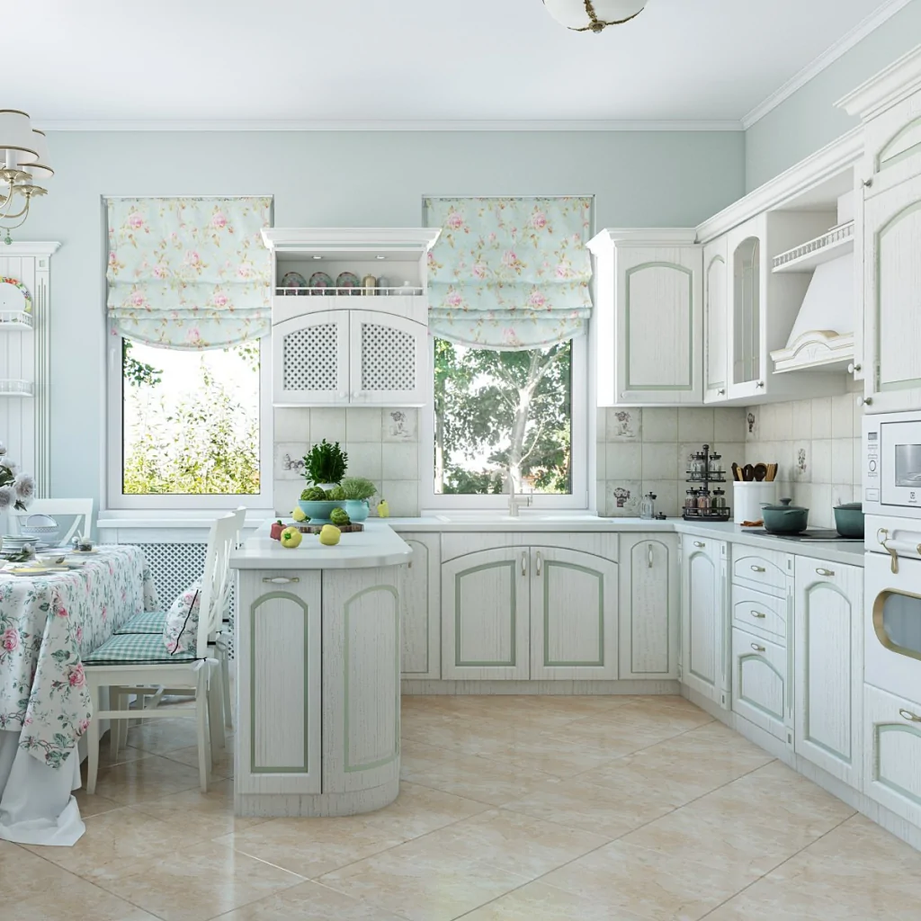 Дизайн інтер'єру кутової кухні в стилі прованс