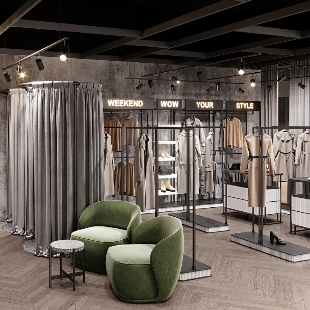 Дизайн інтер'єру магазину одягу в стилі лофт