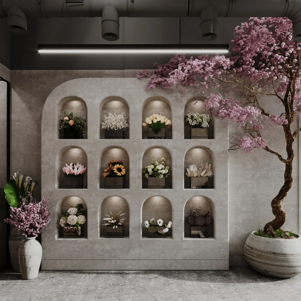 Дизайн інтер'єру квіткового магазину у стилі мінімалізм