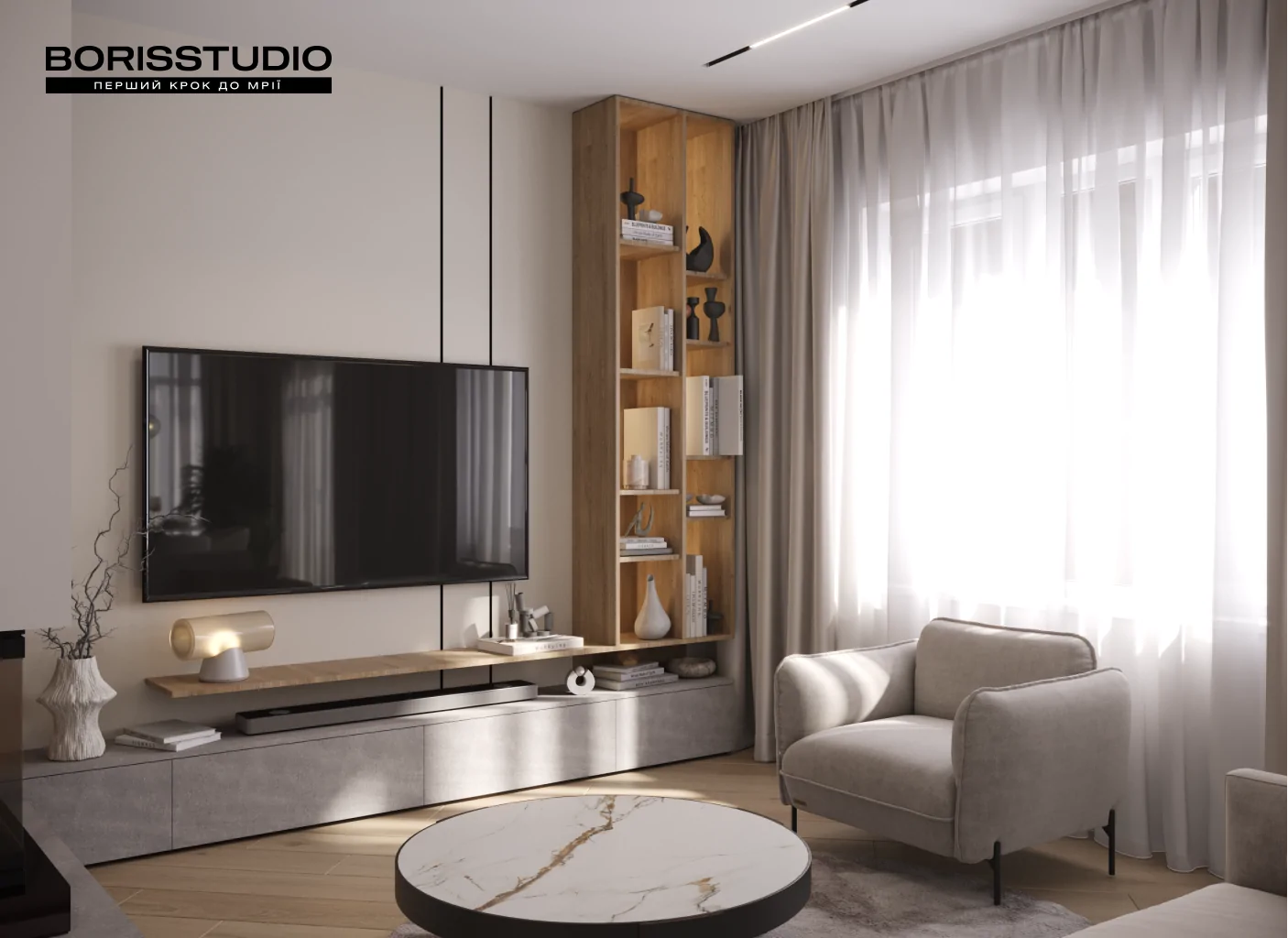 Меблі для вітальні у приватному будинку на замовлення