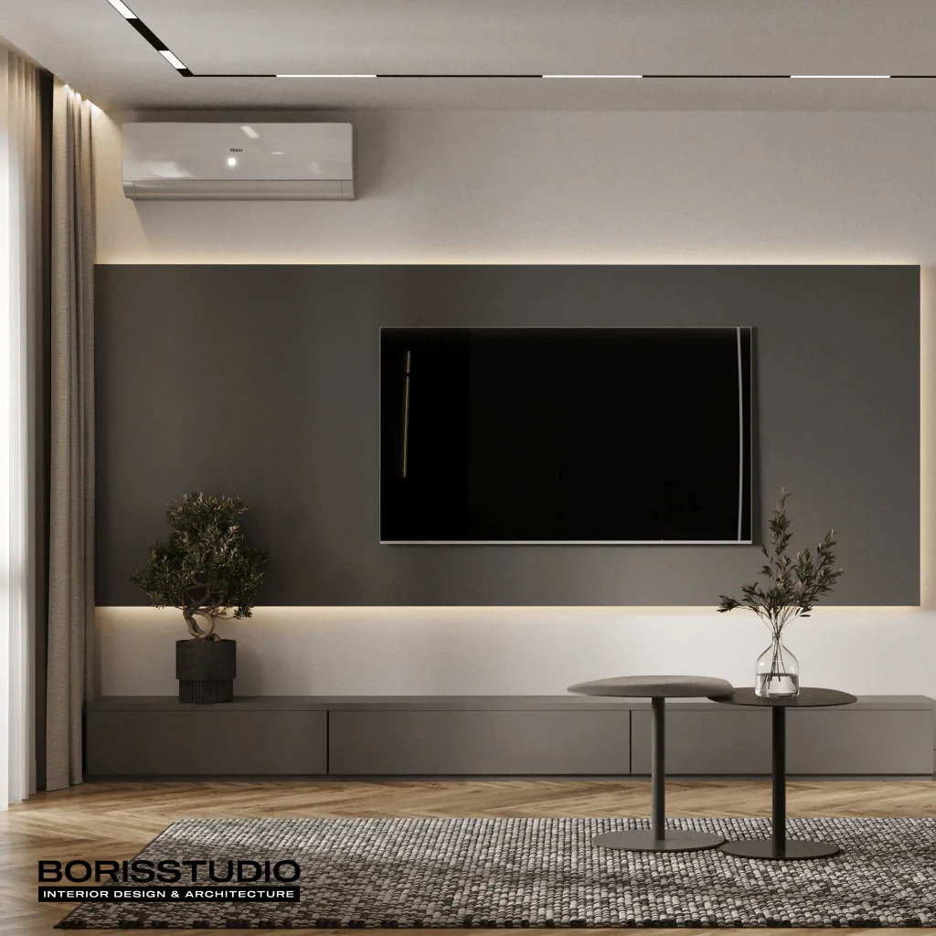 Дизайн-проєкт вітальні приватного будинку в мінімалізмі