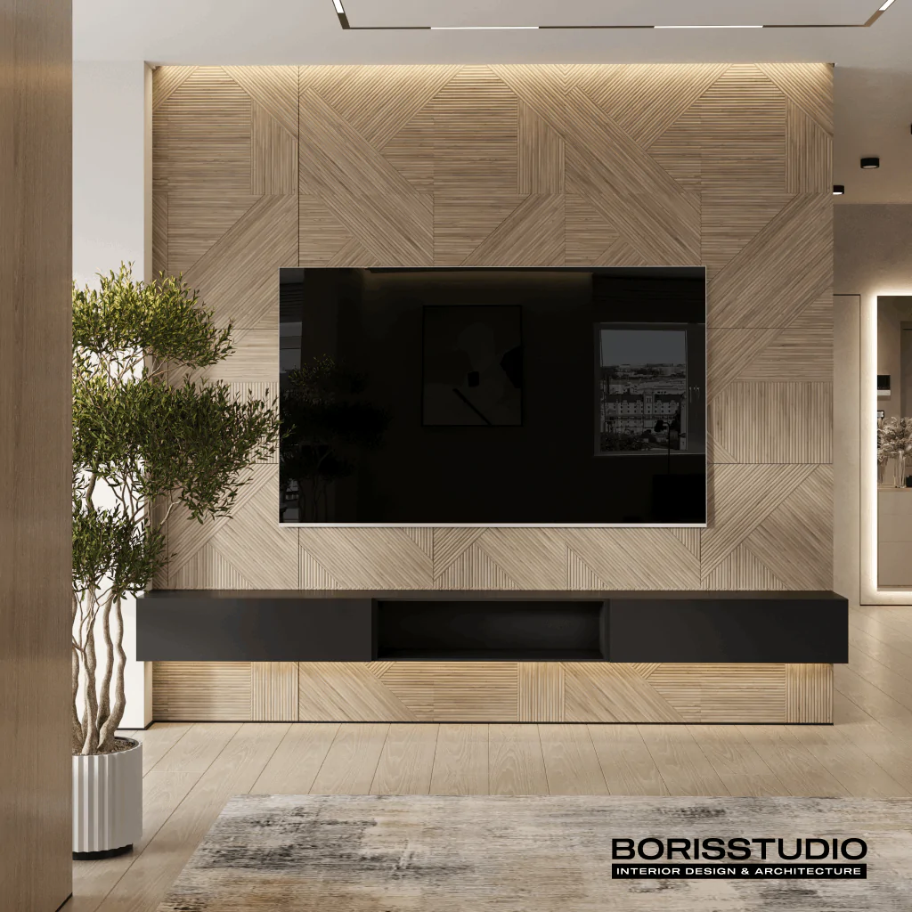 Мінімалістична вітальня для будинку в теплих тонах