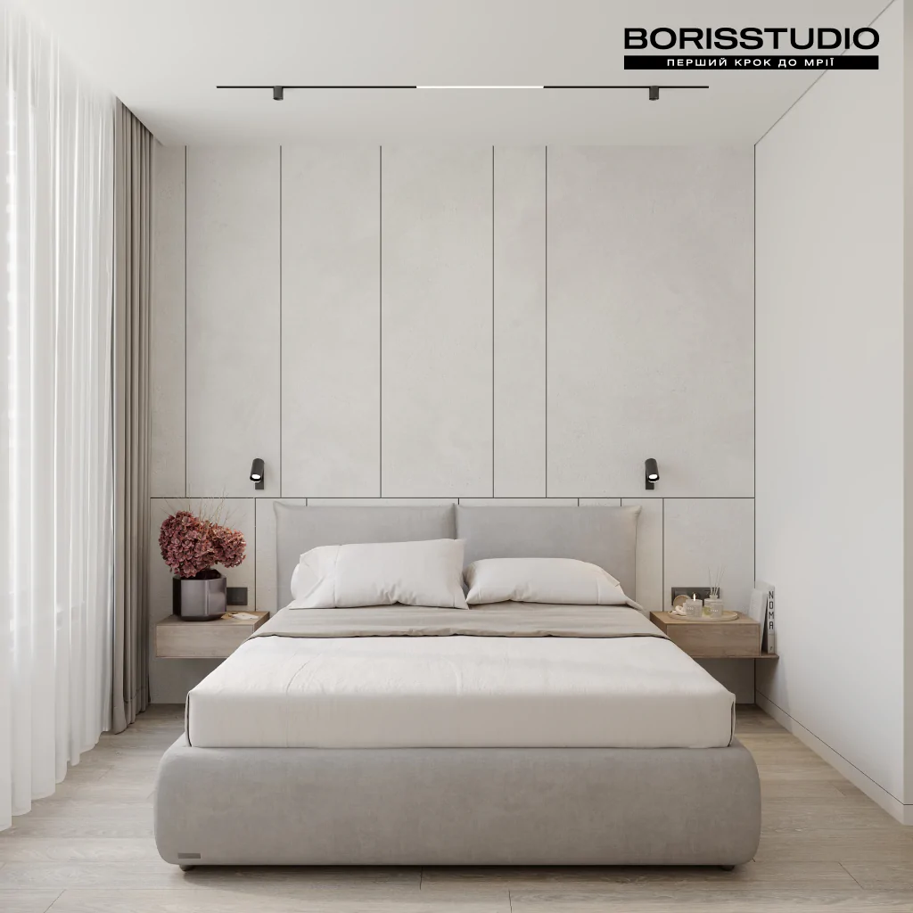 Белый дизайн спальни в стиле минимализм