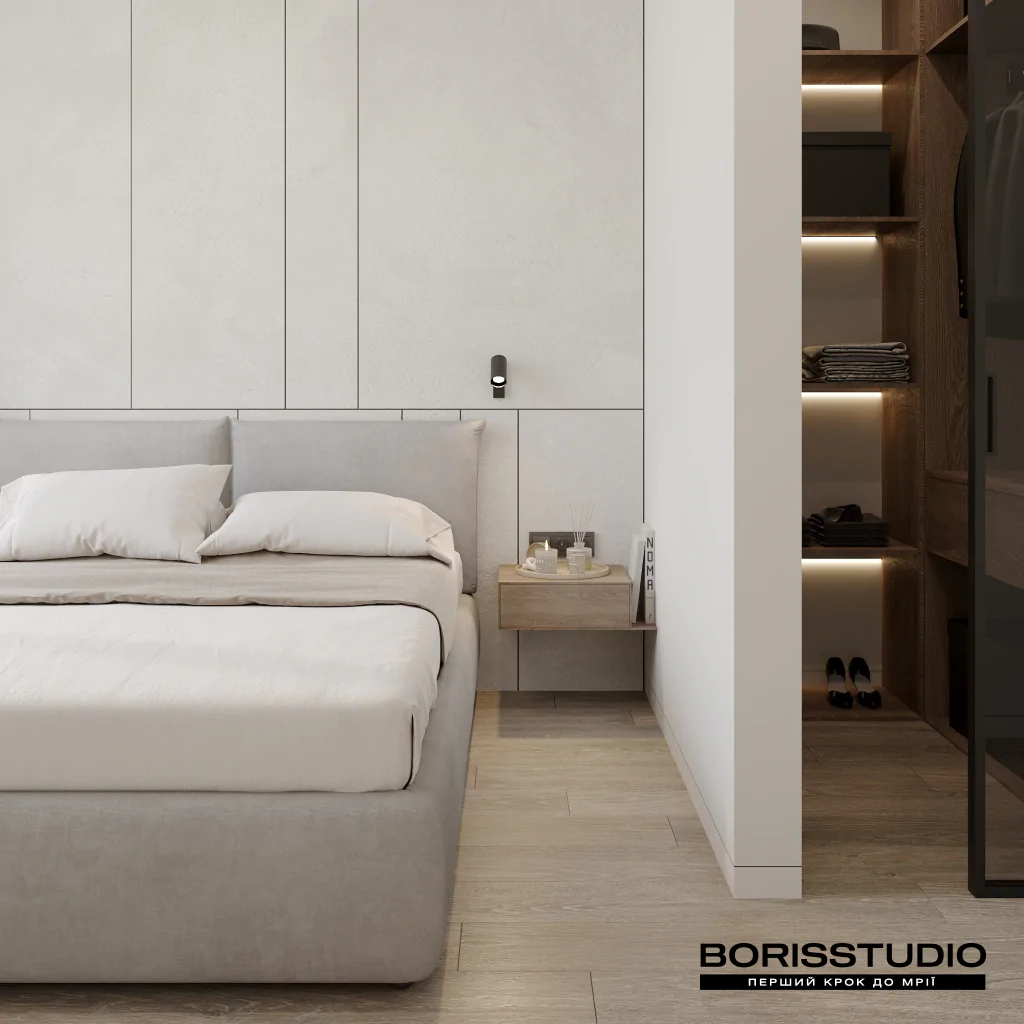 Дизайн-проект интерьера спальни в минималистичном стиле