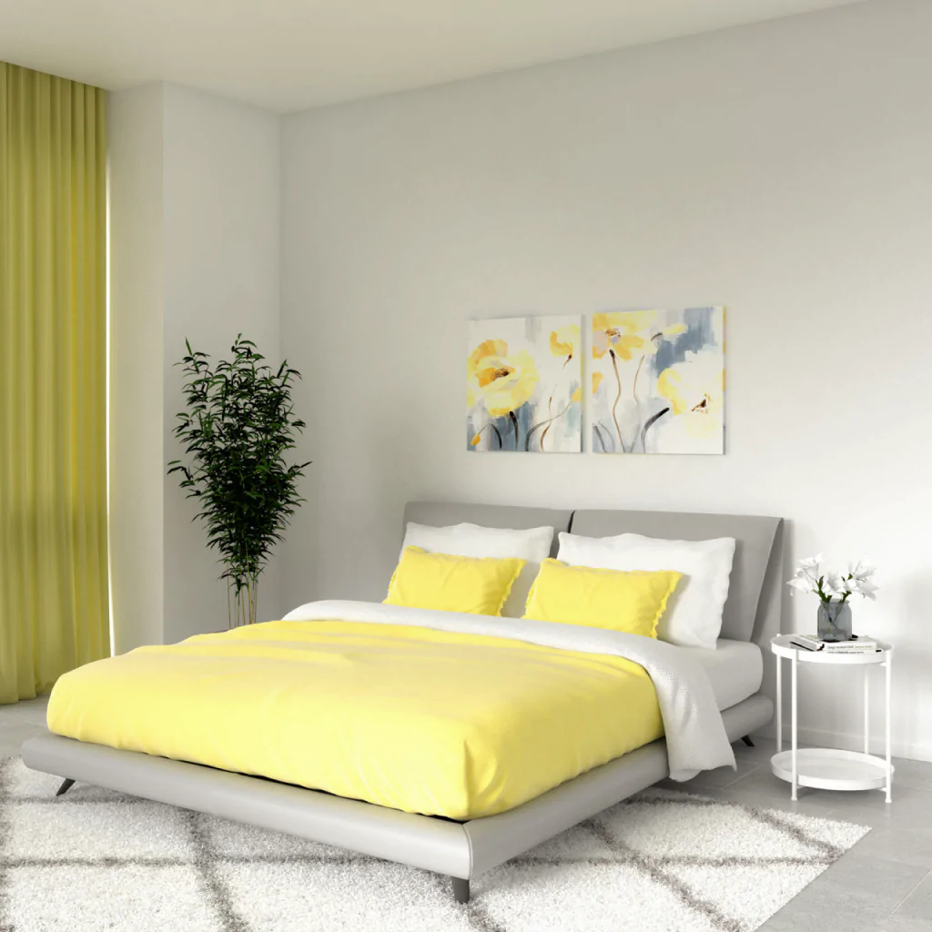 Минималистичная спальня в желтых тонах