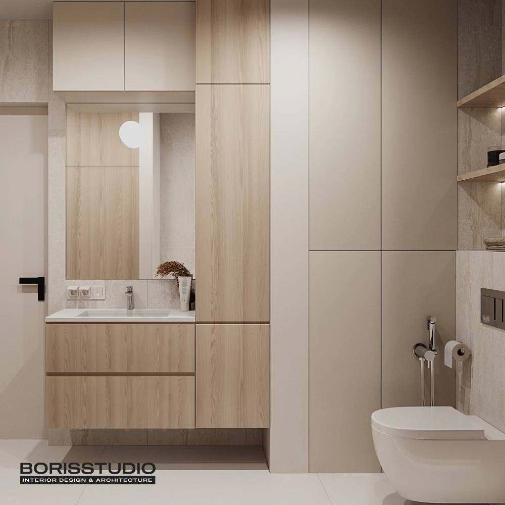 Дизайн ванної кімнати для будинку в стилі мінімалізм