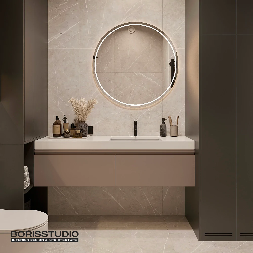 Дизайн-проєкт ванної кімнати для будинку в стилі мінімалізм