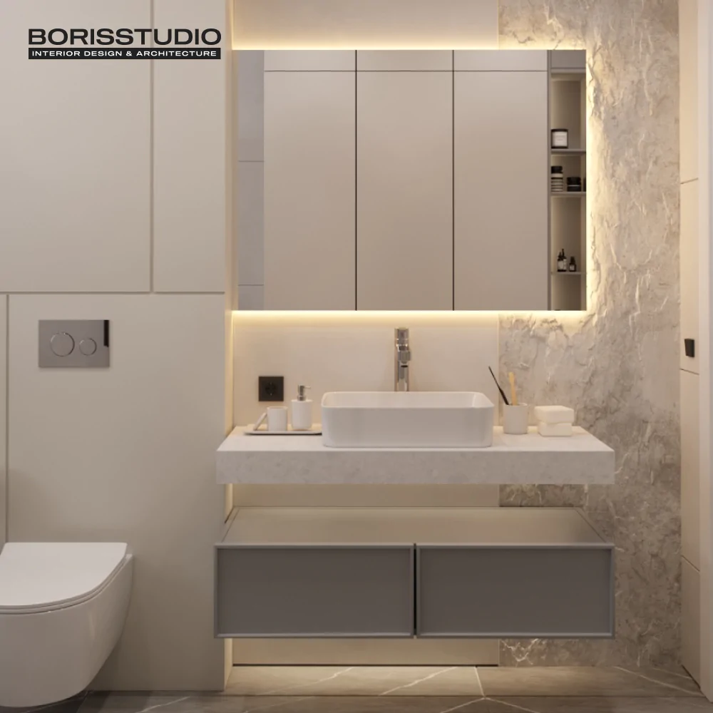 Дизайн інтер'єру ванної кімнати для будинку в мінімалістичному стилі