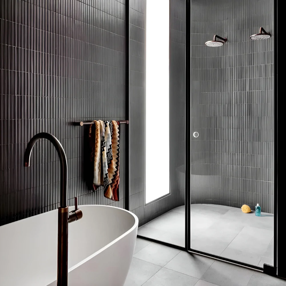 Оформлення ванної з душовою кабіною мозаїкою