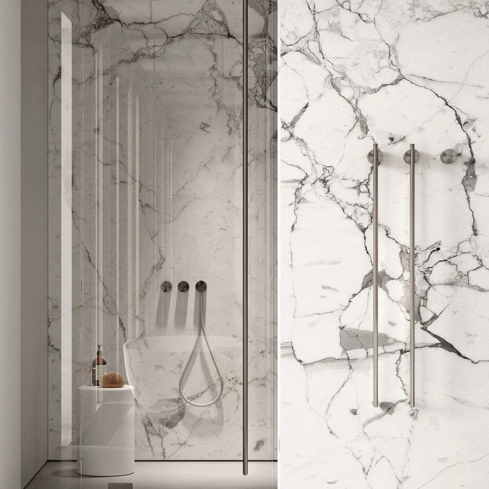 Оздоблення натуральним каменем ванної з душовою кабіною