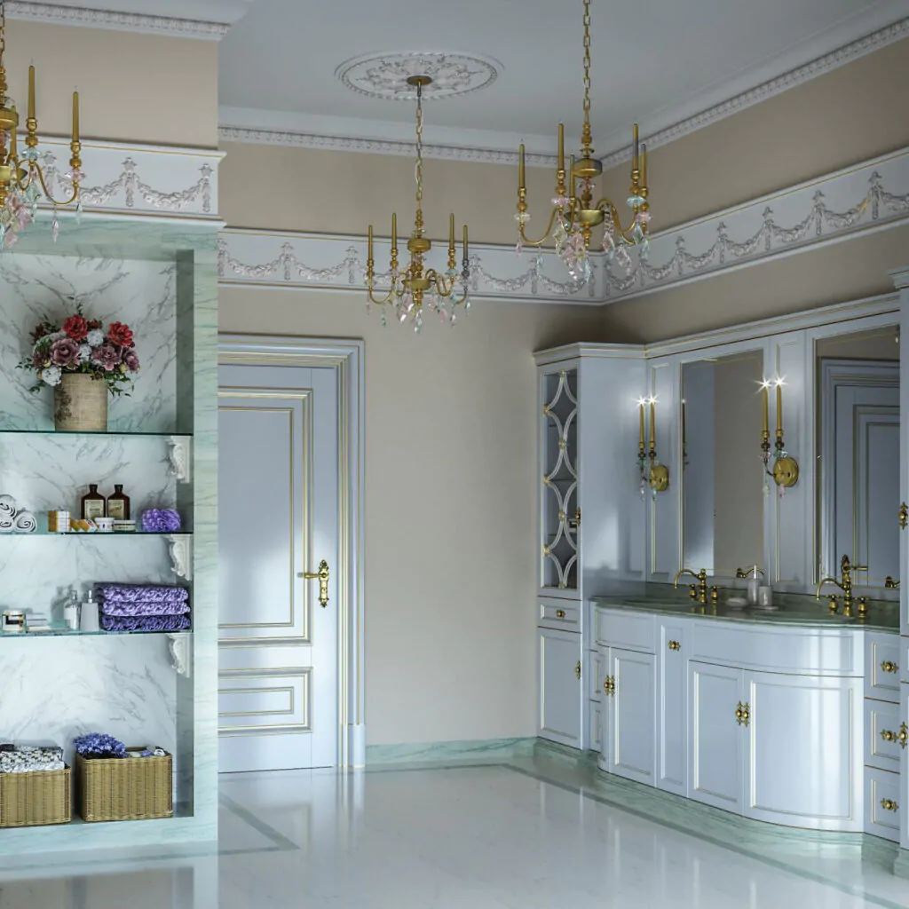 Дизайн інтер'єру ванної кімнати в стилі неокласики