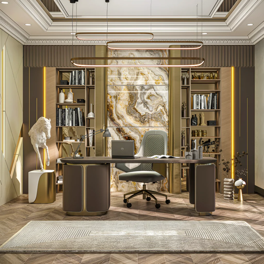 Горчичный дизайн офиса в стиле модерн