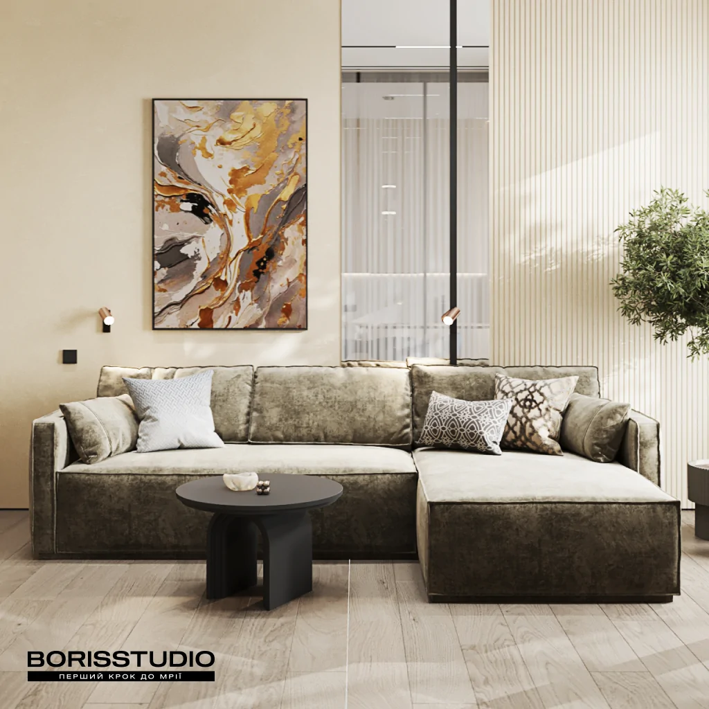 Оливковий колір у бежевому інтер'єрі