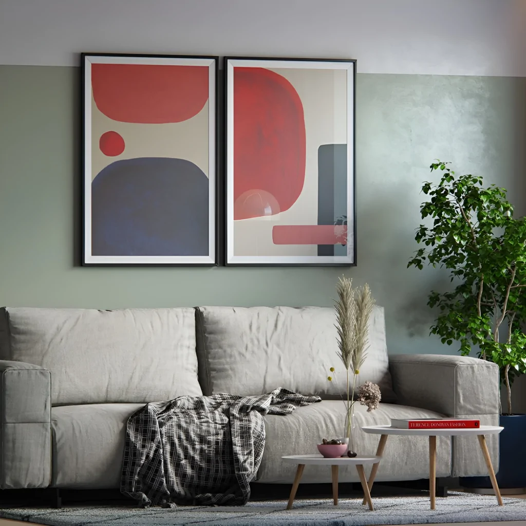 Дизайн інтер'єру в оливковому та червоному поєднанні кольорів