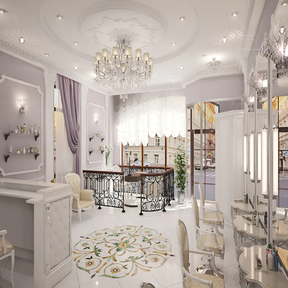 варіанти освітлення салону краси в класичному стилі