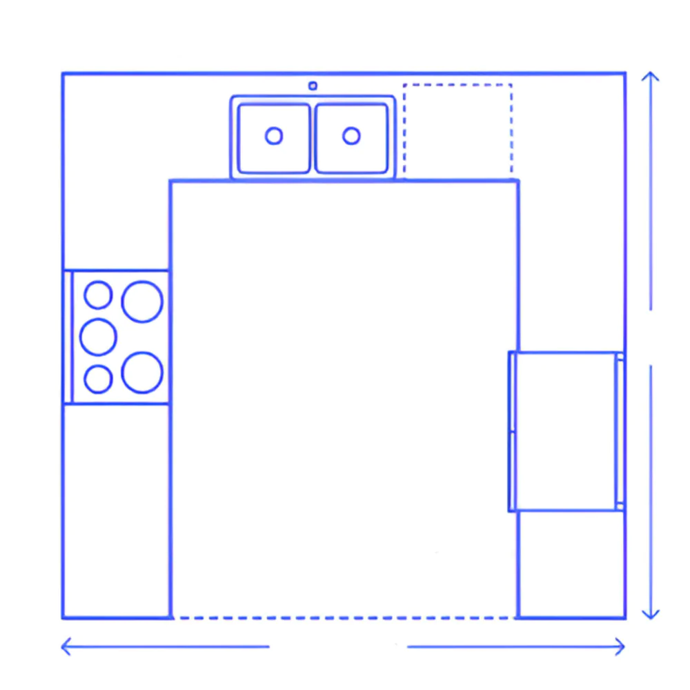 Схема п-подібної кухні без верхнього ярусу