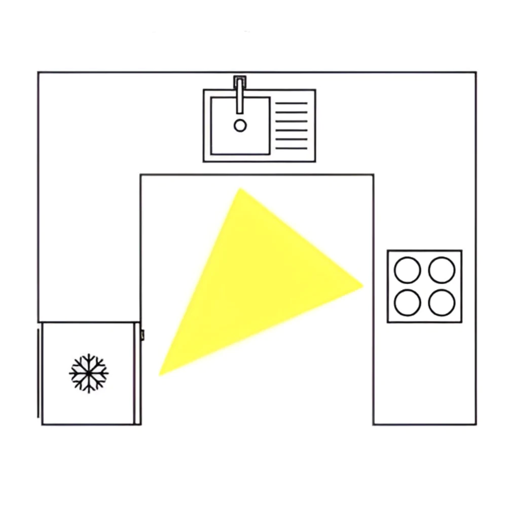 Схематичне зображення п-подібної кухні без верхніх шаф