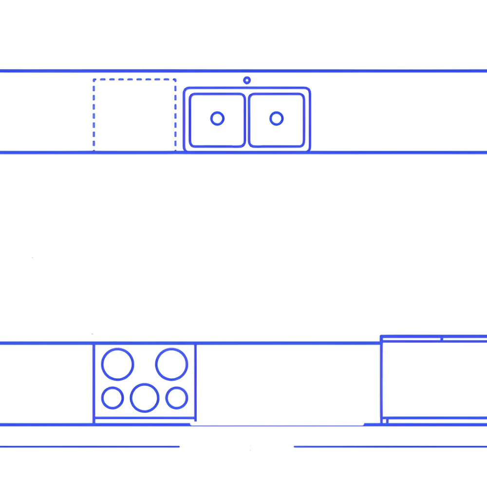 Креслення паралельної кухні без верхніх шаф
