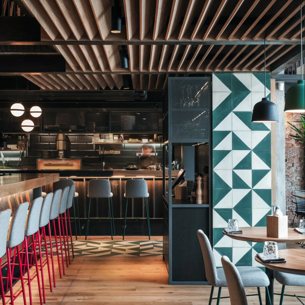 Меблі в дизайні піцерії в стилі лофт