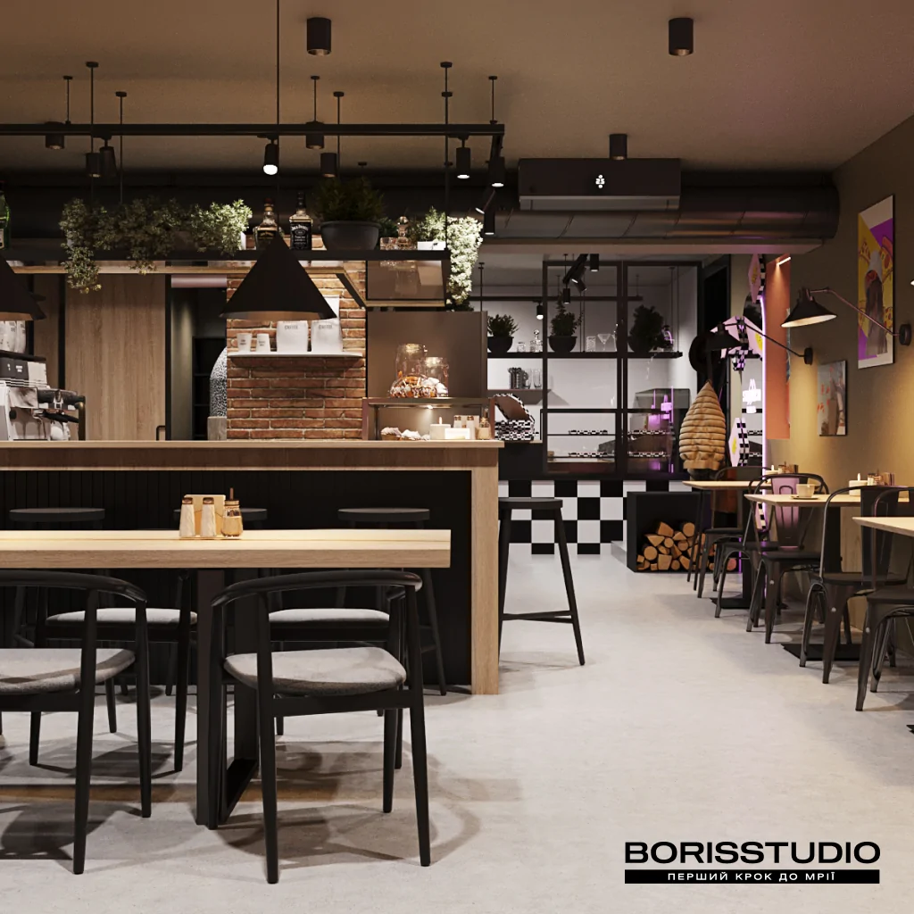 Дизайн інтер'єру піцерії в стилі лофт