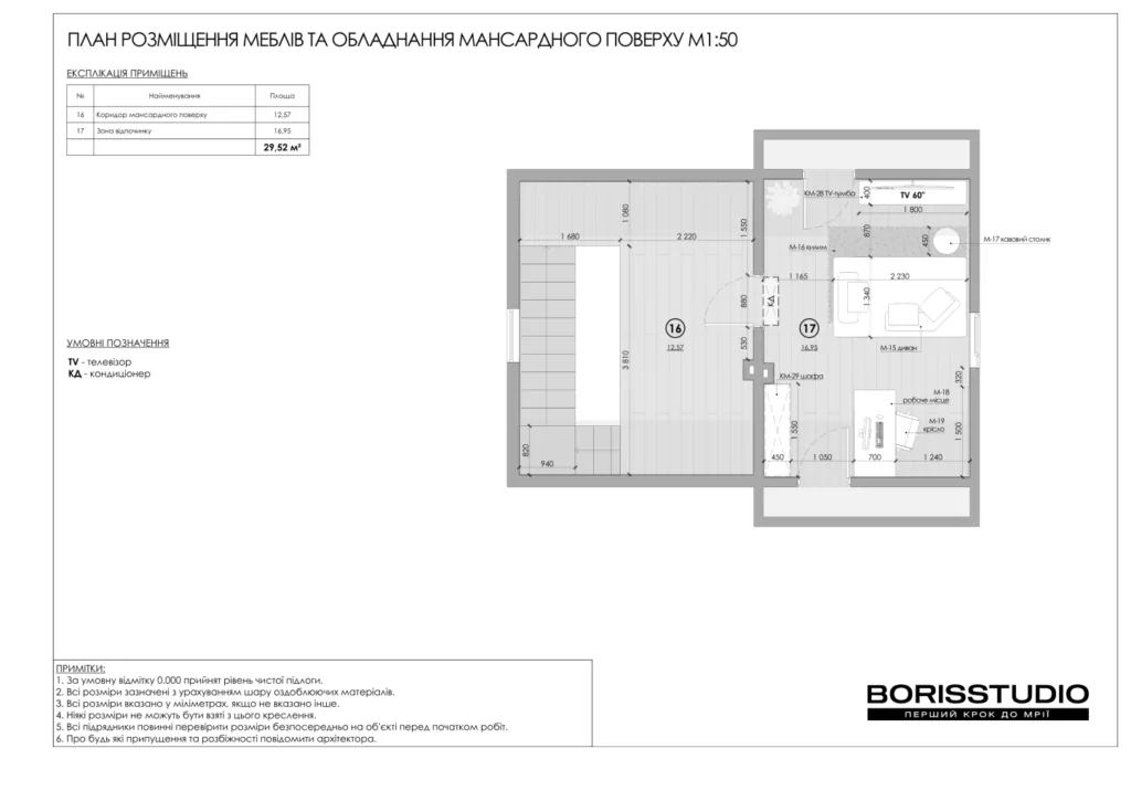 Планування мансардного поверху з меблями
