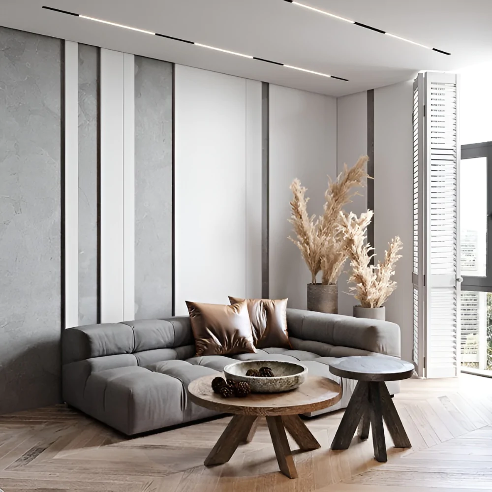 Оздоблення стін вітальні приватного будинку пластиковими панелями