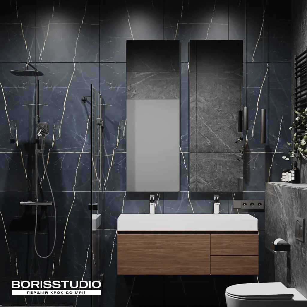 Синя плитка у дизайні ванної кімнати