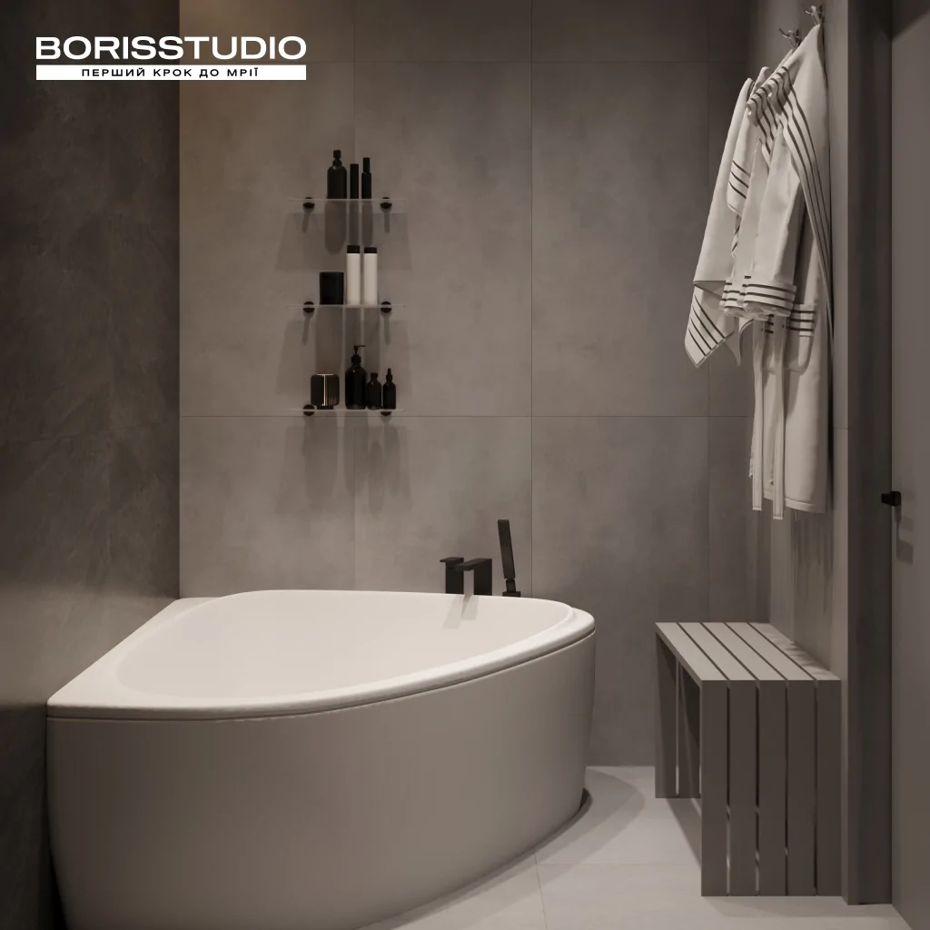 Сіра плитка в інтер'єрі ванної