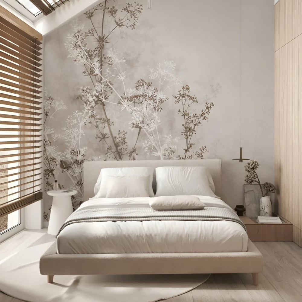 Оздоблення стін шпалерами у спальні будинку