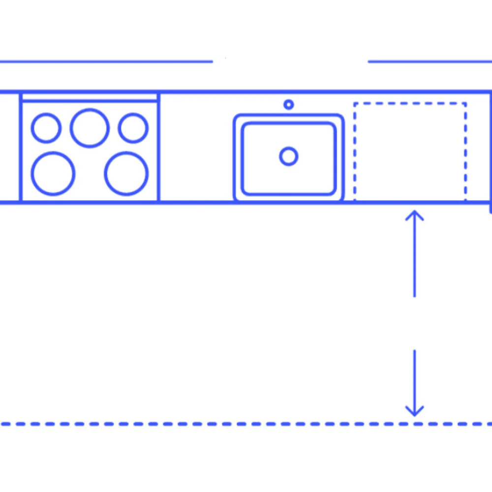 Креслення лінійної кухні без верхніх шаф