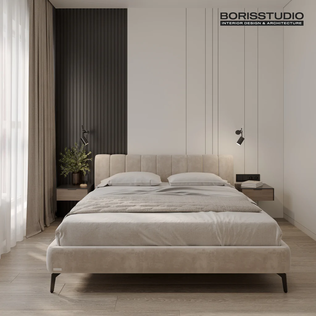 Чорні рейки в інтер'єрі спальні