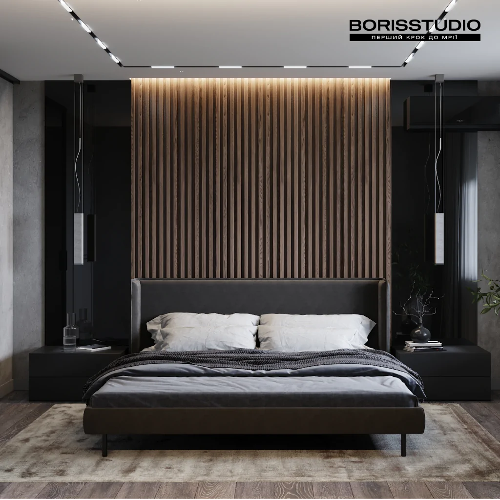 Інтер'єр спальні з декоративними рейками