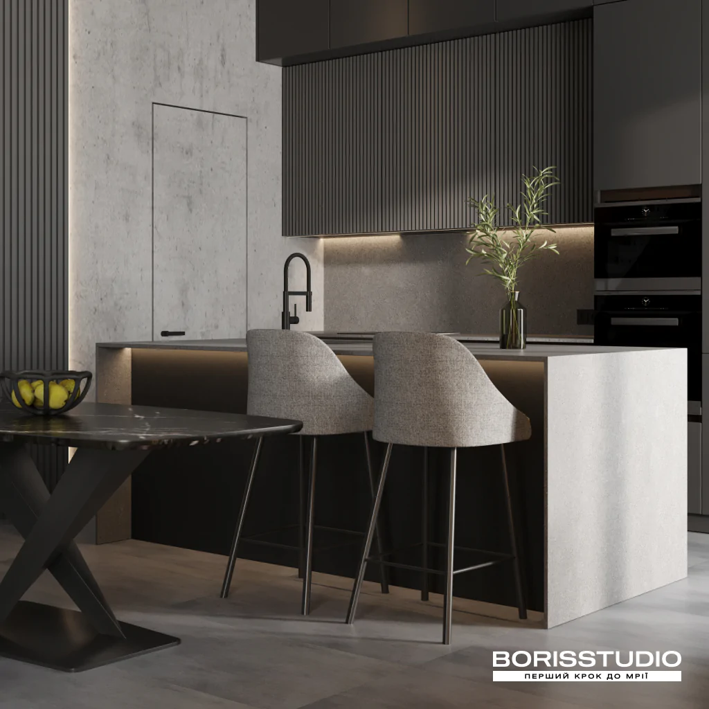 Рейки в інтер'єрі кухні