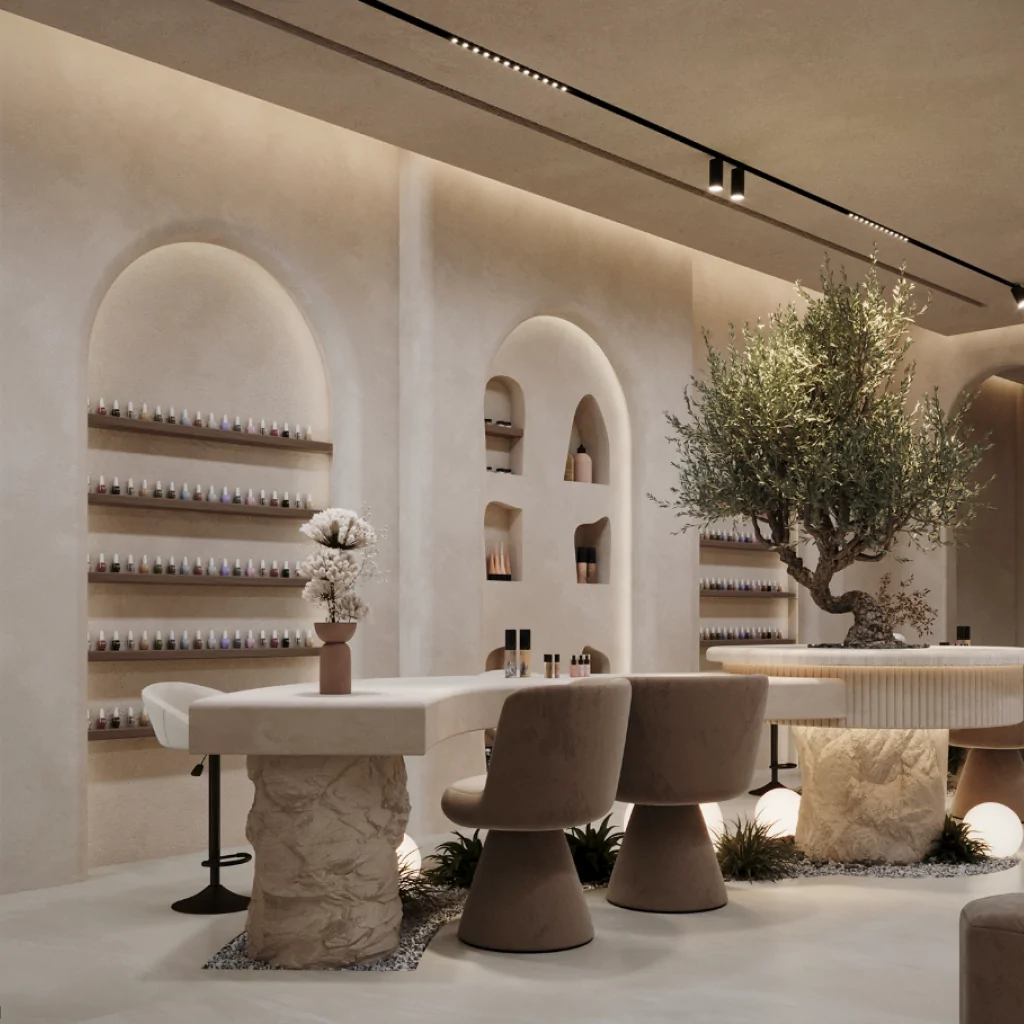 Меблі в інтер'єрі салону краси у скандинавському стилі