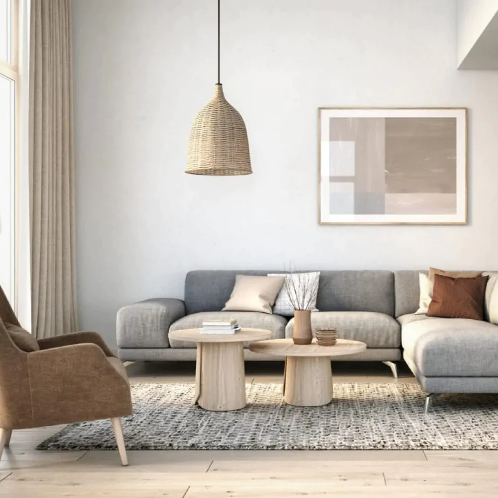 Дизайн інтер'єру вітальні для котеджу в скандинавському стилі